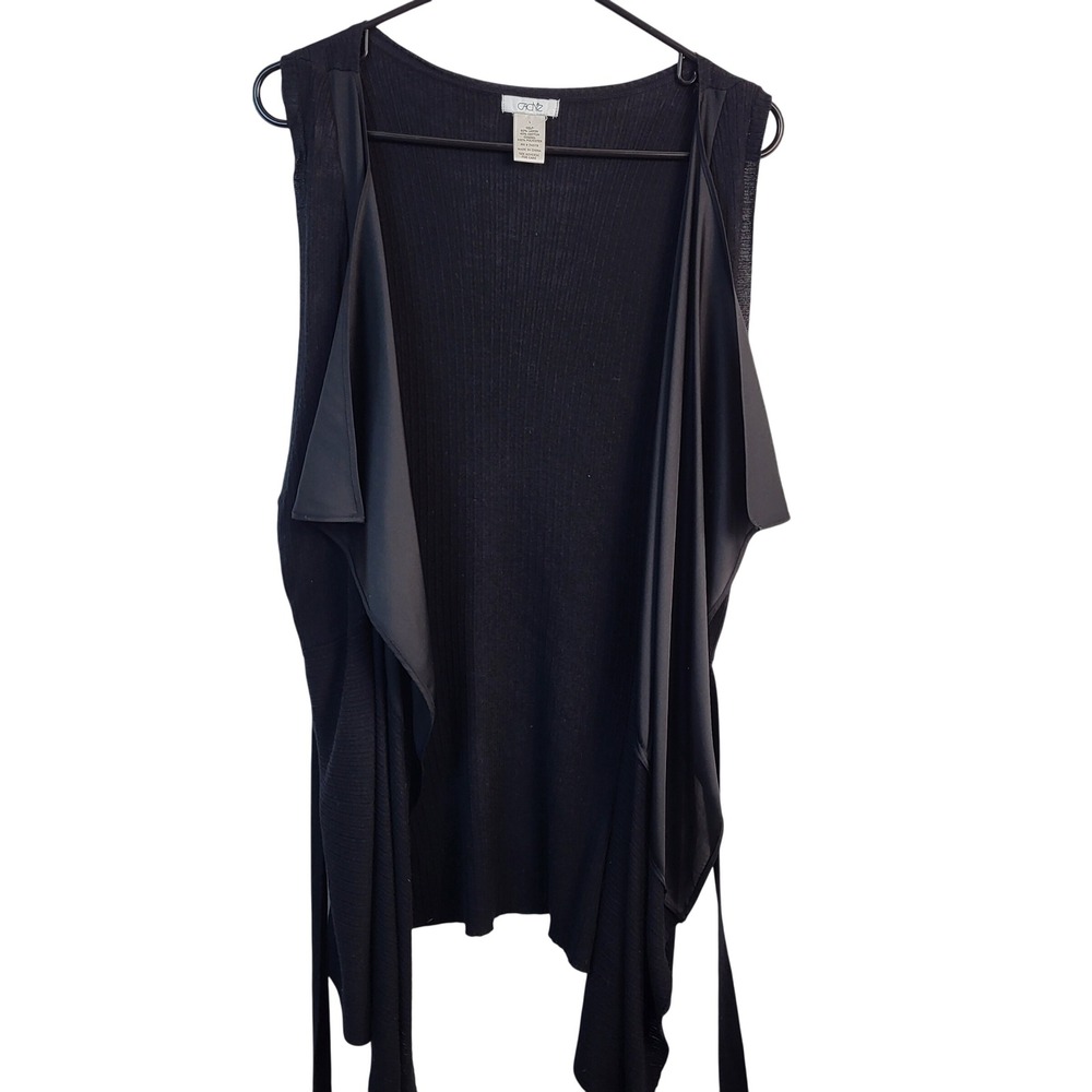 Cache‎ Womens Large Black Draped Open Front Vest Sleeveless Waterfall Cardigan